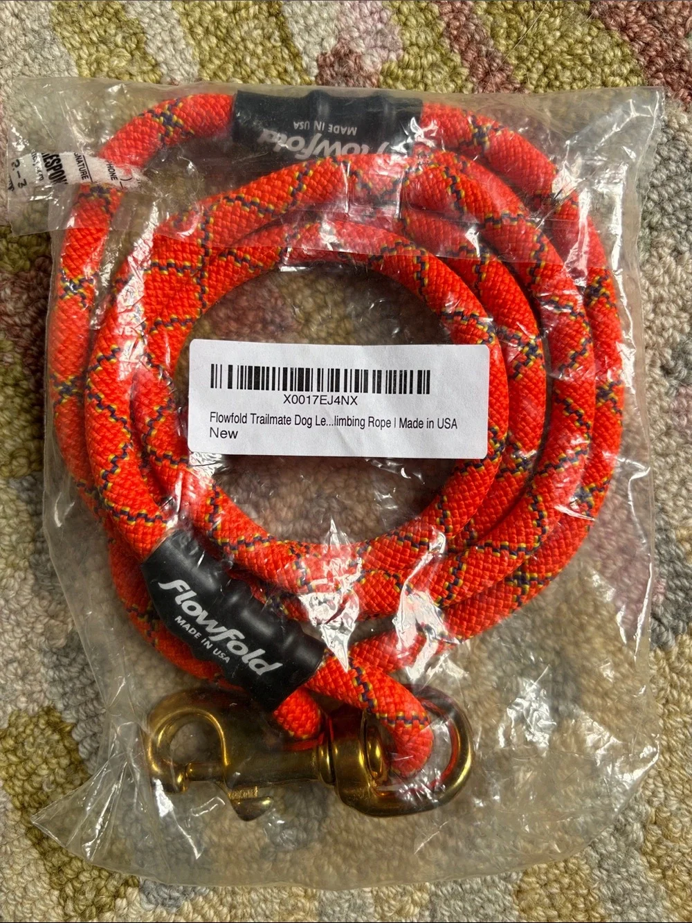 🍦HOST PICK🍦Flowfold Trailmate 4 Foot Dog Leash NWT made in the USA Safety Orange